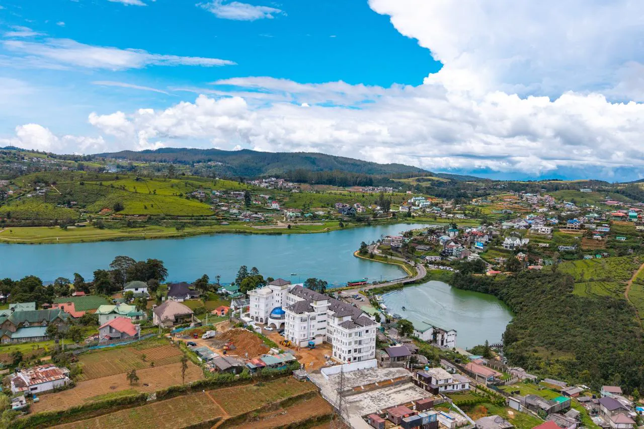 Aerial view of Horton Heights rising above the Nuwara Eliya highlands