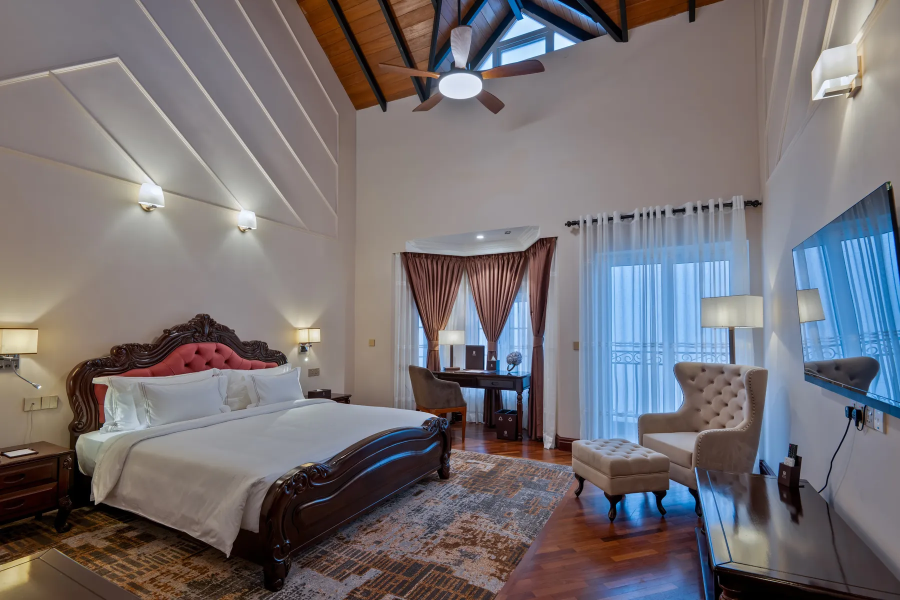 The Premium Room at Horton Heights beneath a vaulted timber ceiling